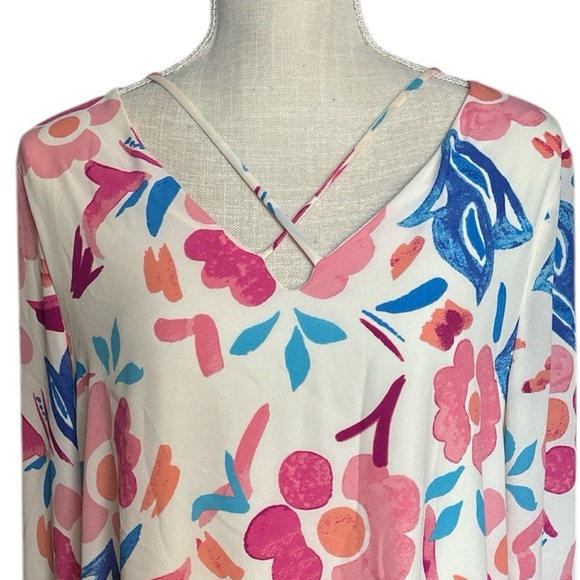 Anthropologie Everly Shift Dress Bell Sleeve Floral Lined VNeck Size Large EUC - Picture 1 of 8